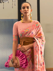 Women's Blend Pink Woven Design Designer Saree With Blouse Piece-KABIRA311002