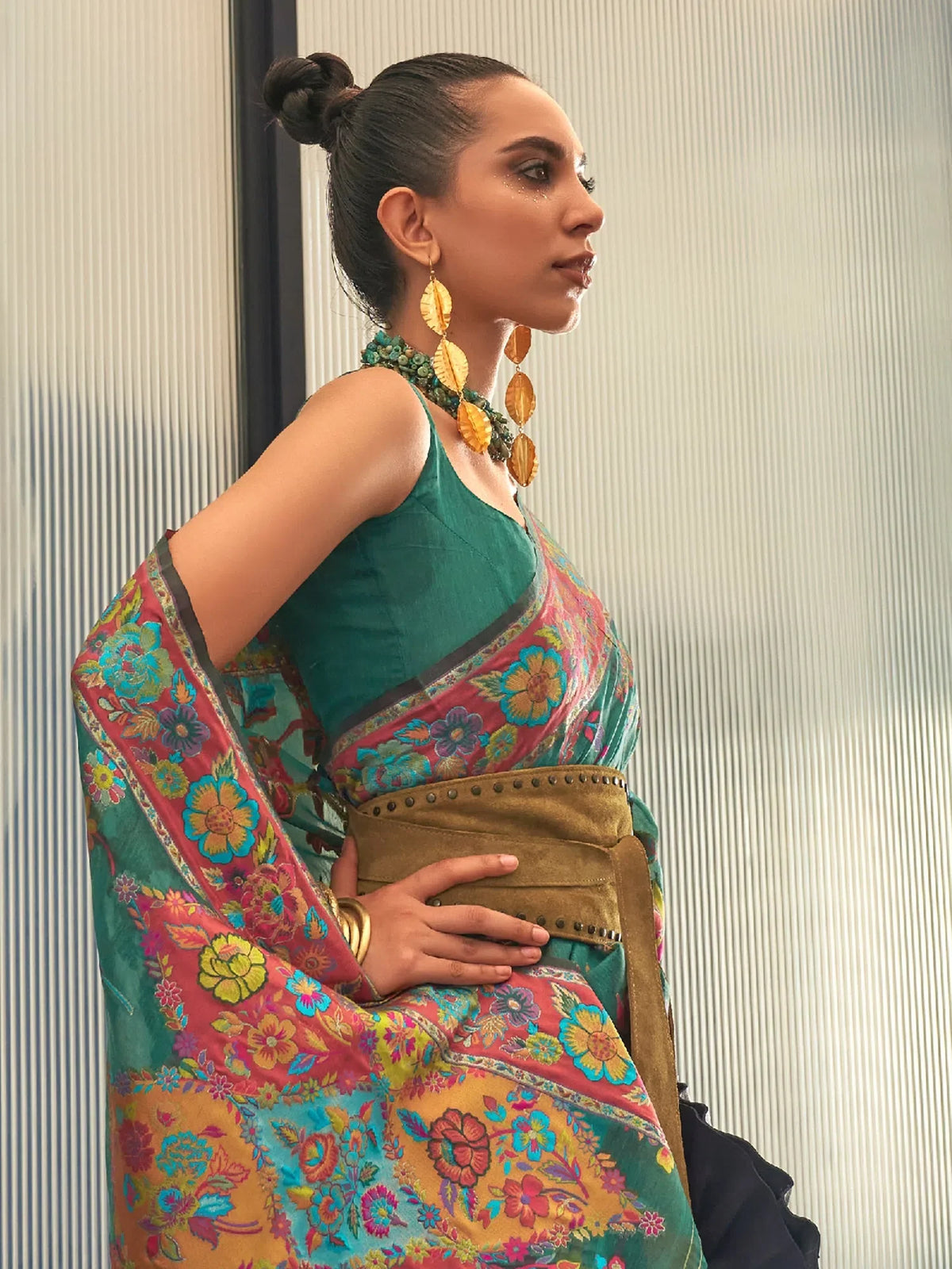 Women's Blend Teal Blue Woven Design Designer Saree With Blouse Piece-KABIRA311004