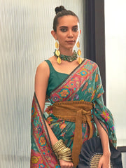 Women's Blend Teal Blue Woven Design Designer Saree With Blouse Piece-KABIRA311004