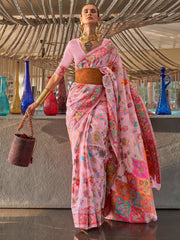 Women's Blend Pink Woven Design Designer Saree With Blouse Piece-KABIRA311005
