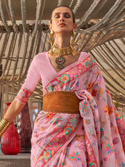 Women's Blend Pink Woven Design Designer Saree With Blouse Piece-KABIRA311005