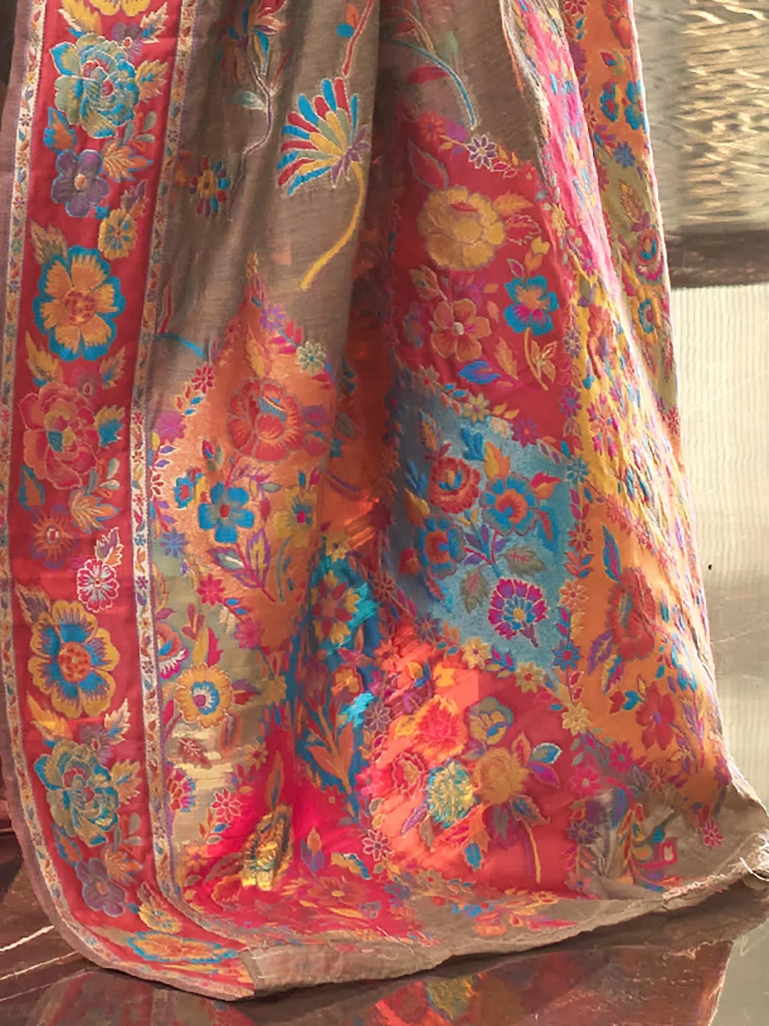 Charcoal Grey Polyester Saree | Indian Sarees with Blouse