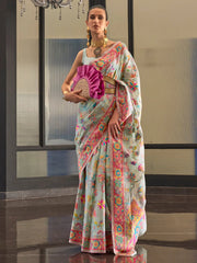 Women's Blend Blue Woven Design Designer Saree With Blouse Piece-KAFILA249004