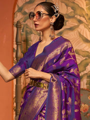 Women's Blend Magenta Woven Design Designer Saree With Blouse Piece-KAFILA249005