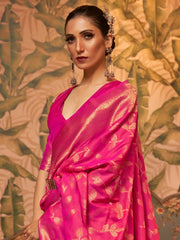 Women's Blend Navy Blue Woven Design Designer Saree With Blouse Piece-KAFILA249007