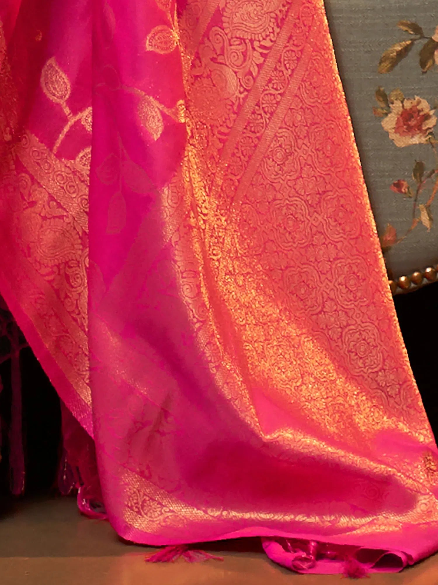 Pink Festive Woven Polyester Saree with Blouse | Best Designer Sarees India