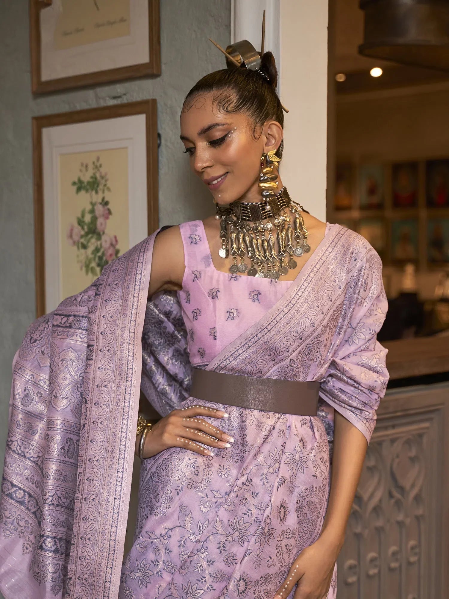 Mauve Woven Polyester Saree - Indian Sarees Online