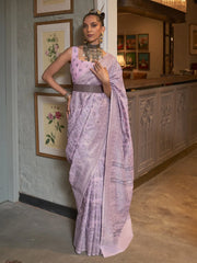 Women's  Blend Mauve Woven Design Designer Saree With Blouse Piece-KAFREN290006