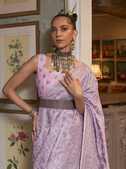 Women's  Blend Mauve Woven Design Designer Saree With Blouse Piece-KAFREN290006