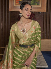 Women's Organza Olive Woven Design Designer Saree With Blouse Piece-KAHANA279002