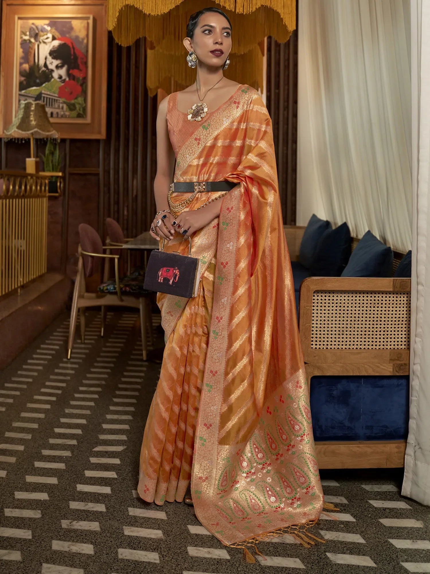 Orange Organza Saree - Designer Indian Wedding Sarees