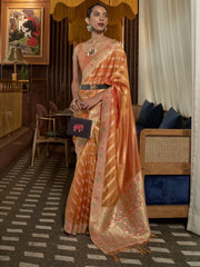 Women's Organza Orange Woven Design Designer Saree With Blouse Piece-KAHANA279004