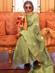 Women's Blend Light Green Woven Design Designer Saree With Blouse Piece-KAHIRA218002