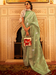 Women's Blend Light Green Woven Design Designer Saree With Blouse Piece-KAHIRA218002