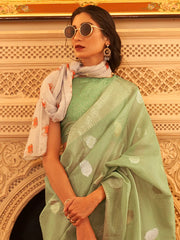 Women's Blend Light Green Woven Design Designer Saree With Blouse Piece-KAHIRA218002