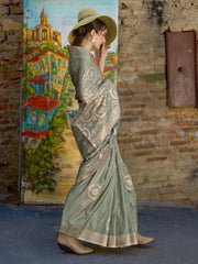 Women's Blend Olive Woven Design Designer Saree With Blouse Piece-KAIA354003