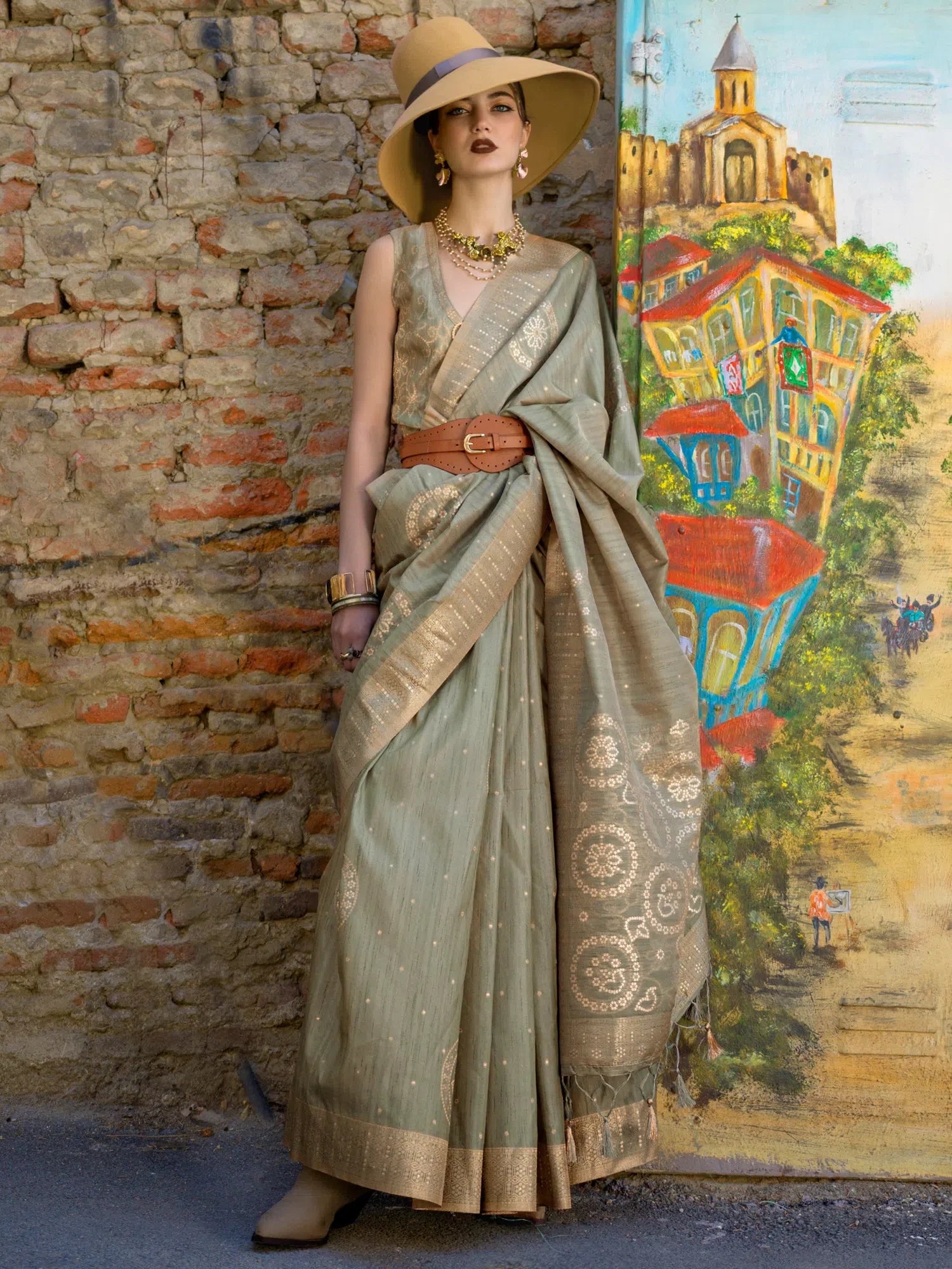 Olive Green Designer Saree | Indian Sari Collection