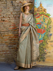 Women's Blend Olive Woven Design Designer Saree With Blouse Piece-KAIA354003