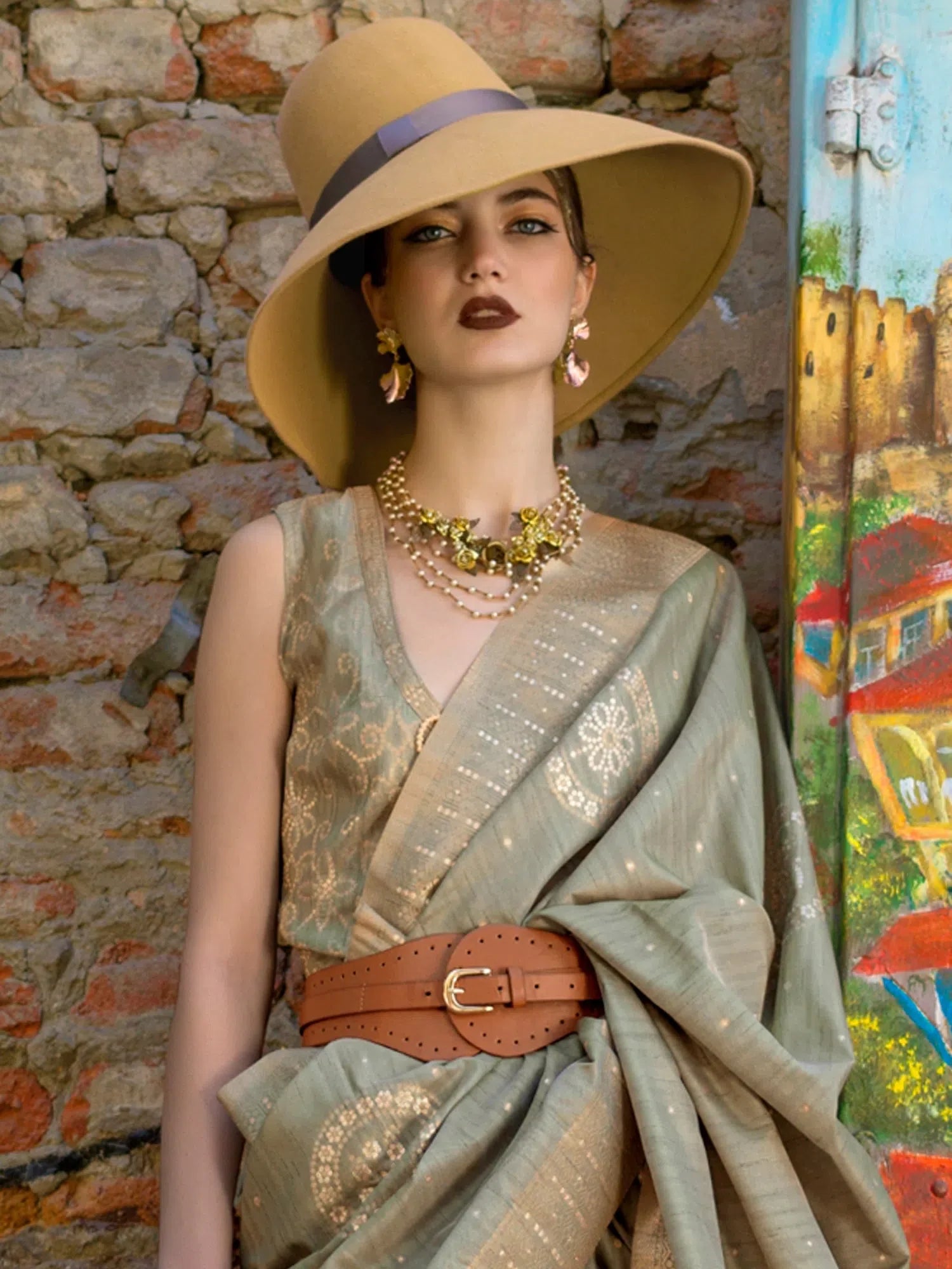Olive Green Designer Saree | Indian Sari Collection