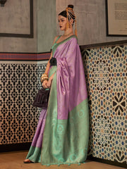 Women's Blend Teal Blue Woven Design Designer Saree With Blouse Piece-KALKA303002