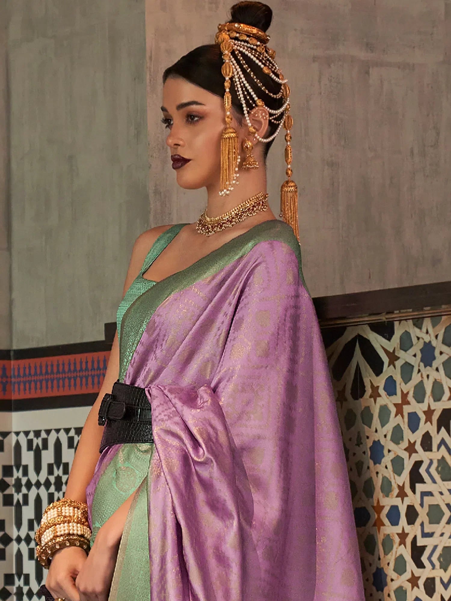 Lavender Woven Polyester Saree | Indian Sari with Blouse