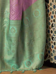 Women's Blend Teal Blue Woven Design Designer Saree With Blouse Piece-KALKA303002