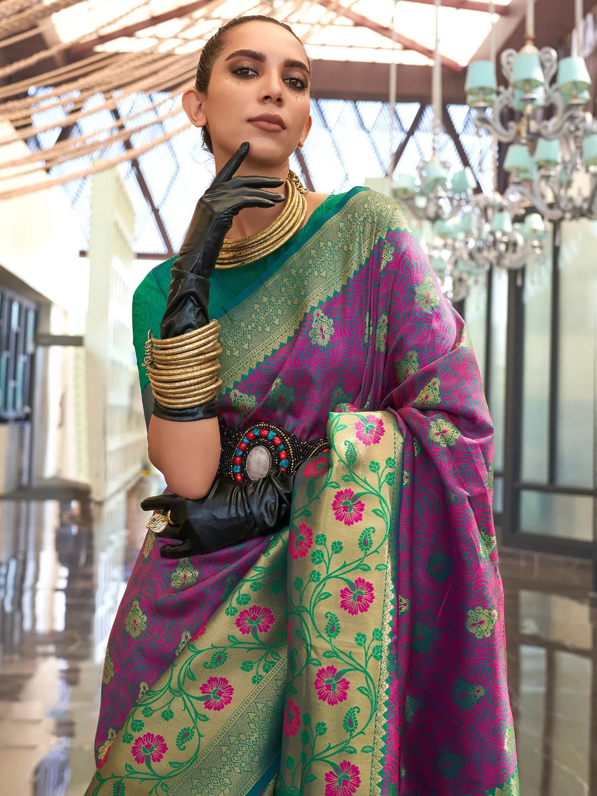 Women's Blend Purple Woven Design Designer Saree With Blouse Piece-KALKA303005