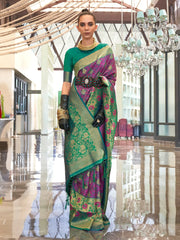 Women's Blend Purple Woven Design Designer Saree With Blouse Piece-KALKA303005