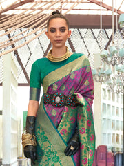 Women's Blend Purple Woven Design Designer Saree With Blouse Piece-KALKA303005