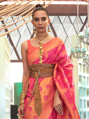 Women's Blend Teal Blue Woven Design Celebrity Saree With Blouse Piece-KALKI313002