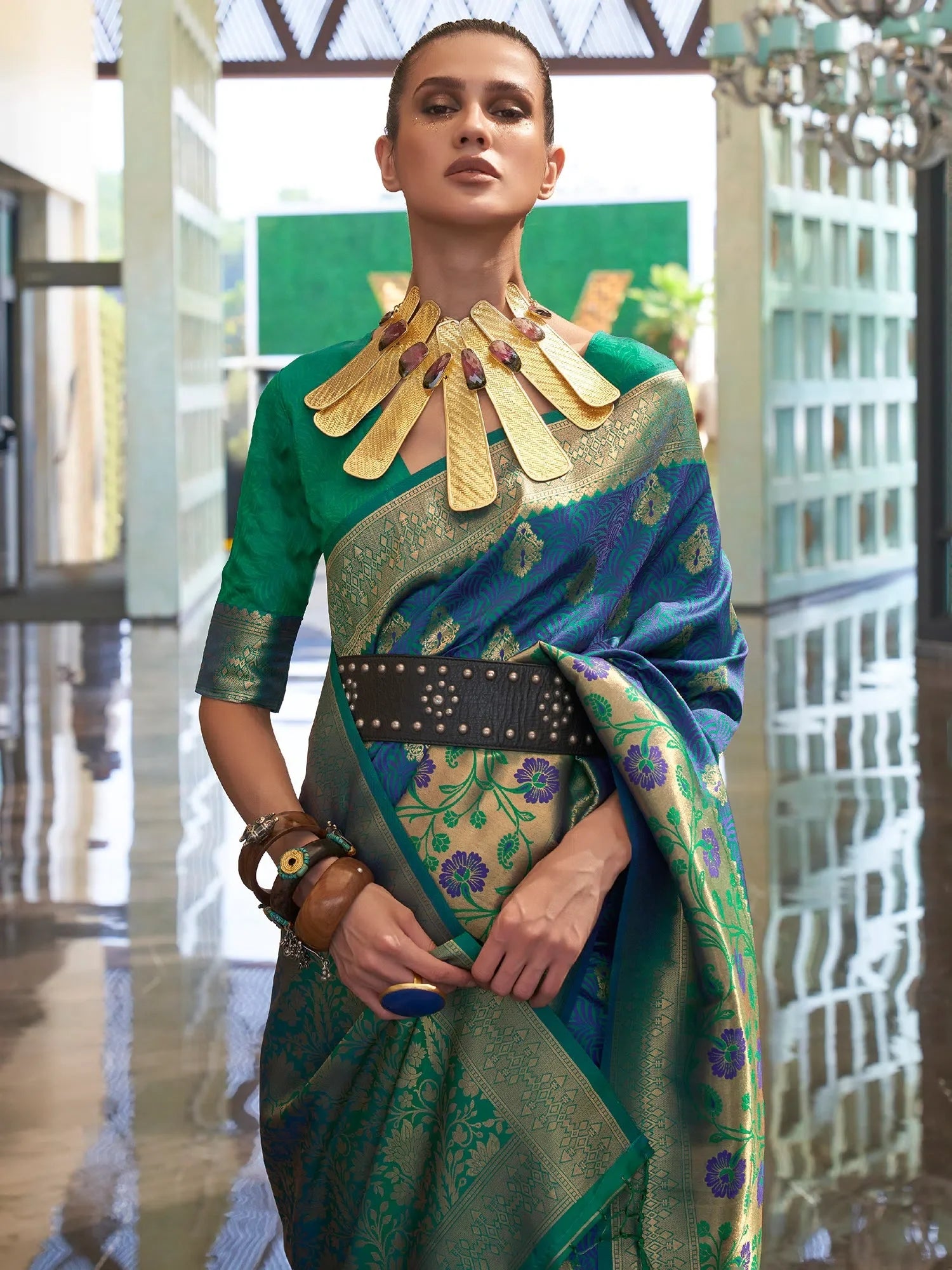 Blue Woven Polyester Saree with Blouse | Designer Sarees India
