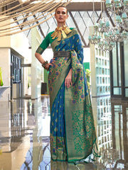 Women's Blend Purple Woven Design Celebrity Saree With Blouse Piece-KALKI313005