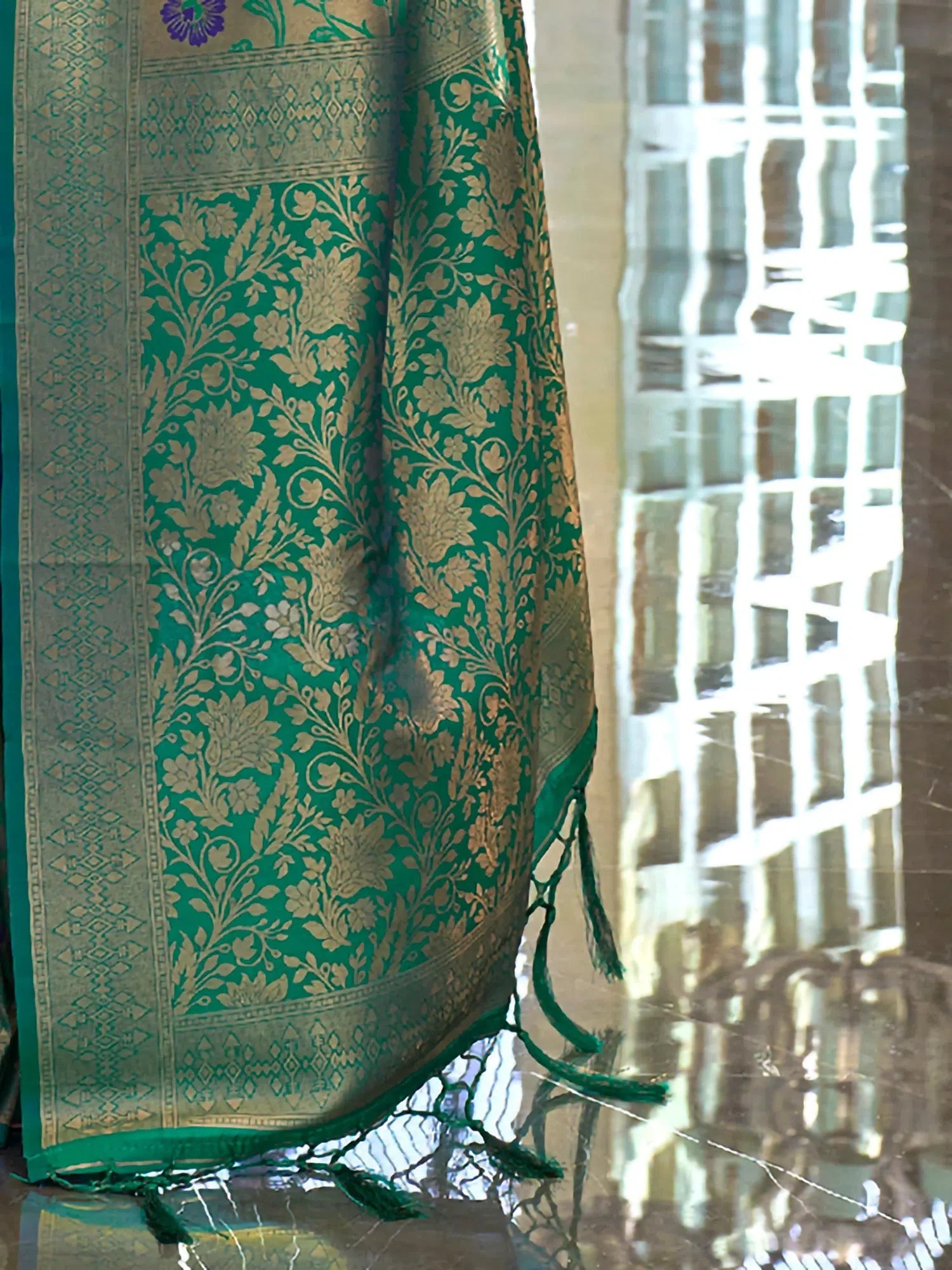 Blue Woven Polyester Saree with Blouse | Designer Sarees India