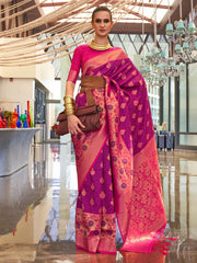 Women's  Blend Magenta Woven Design Designer Saree With Blouse Piece-KALKA303006