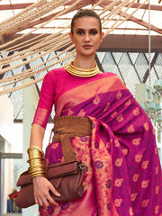 Women's  Blend Magenta Woven Design Designer Saree With Blouse Piece-KALKA303006