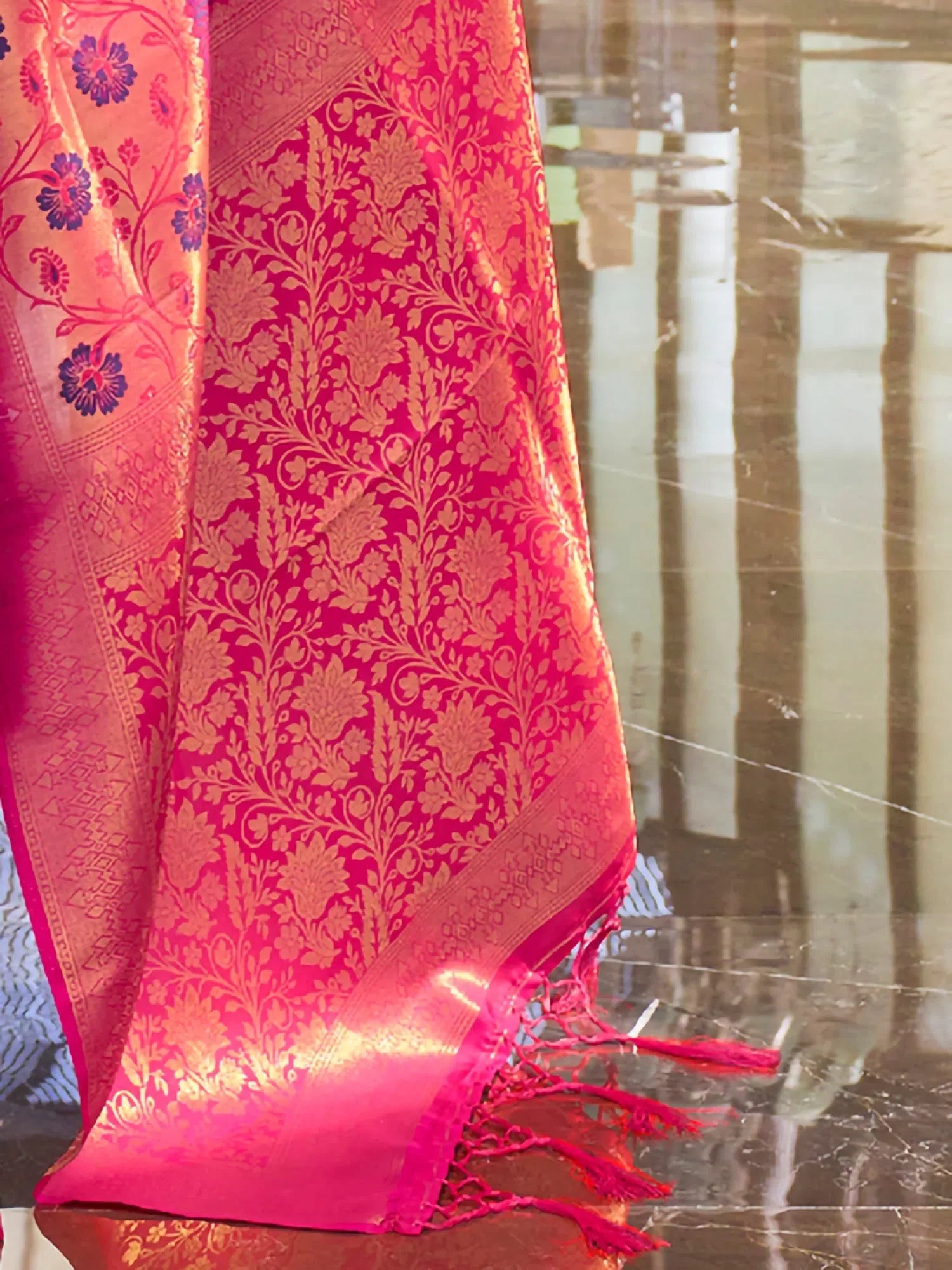 Magenta Woven Polyester Saree with Blouse | Indian Sarees
