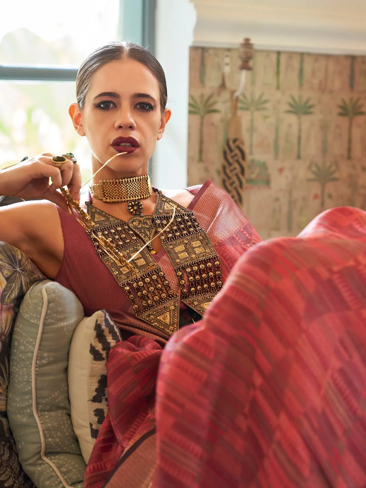 Women's Organza Rust Woven Design Handloom Saree With Blouse Piece-KALKI309001