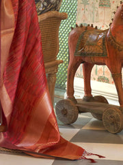 Women's Organza Rust Woven Design Handloom Saree With Blouse Piece-KALKI309001