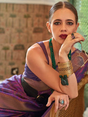 Women's Organza Purple Woven Design Handloom Saree With Blouse Piece-KALKI309003