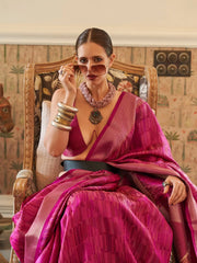 Women's Organza Magenta Woven Design Handloom Saree With Blouse Piece-KALKI309004