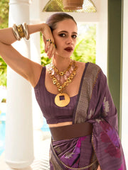 Women's  Blend Purple Woven Design Celebrity Saree With Blouse Piece-KALKI313005