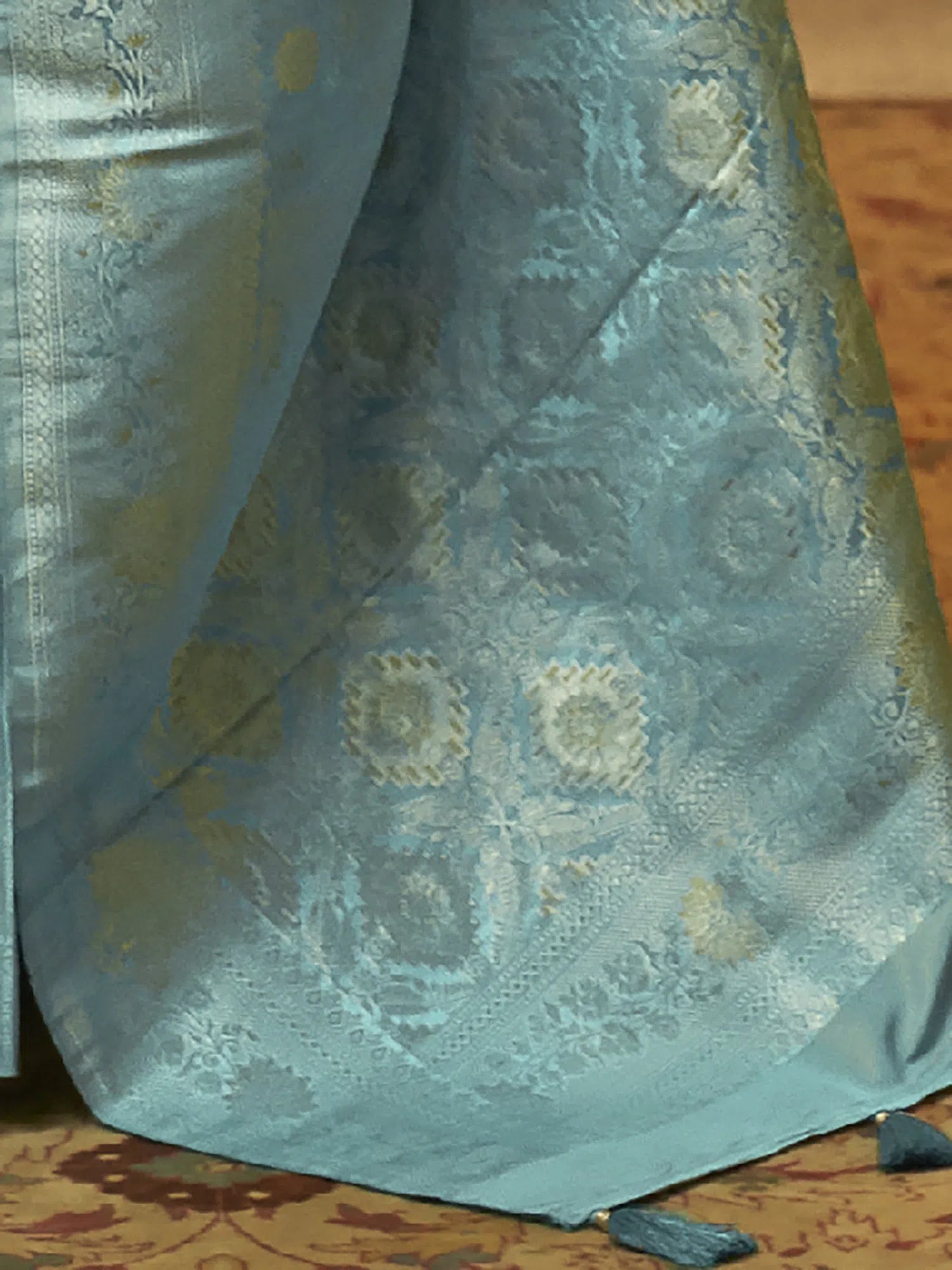 Blue Woven Polyester Indian Sari with Blouse