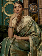 Women's  Blend Green Woven Design Designer Saree With Blouse Piece-KANISKA289004