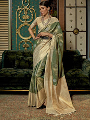 Women's  Blend Green Woven Design Designer Saree With Blouse Piece-KANISKA289004