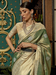 Women's  Blend Green Woven Design Designer Saree With Blouse Piece-KANISKA289004