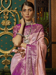 Women's Blend Pink Woven Design Designer Saree With Blouse Piece-KANISKA289006