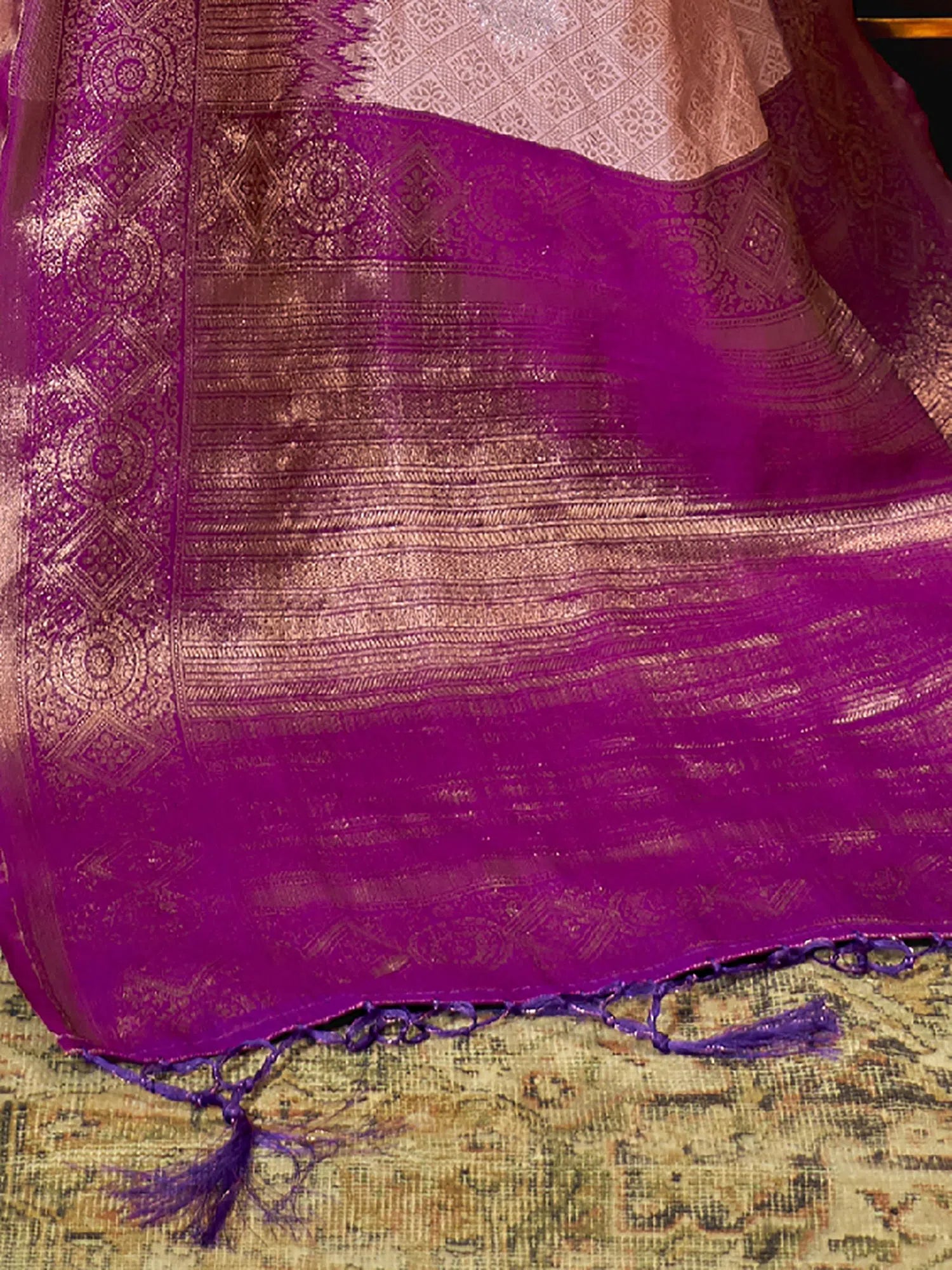 Stylish Pink Woven Polyester Saree with Blouse | Premium Indian Sari