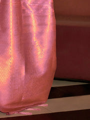 Women's  Blend Pink Woven Design Handloom Saree With Blouse Piece-KANVI6003