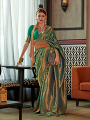 Women's Blend Green Woven Design Designer Saree With Blouse Piece-KANVIR3002