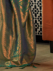 Women's Blend Green Woven Design Designer Saree With Blouse Piece-KANVIR3002